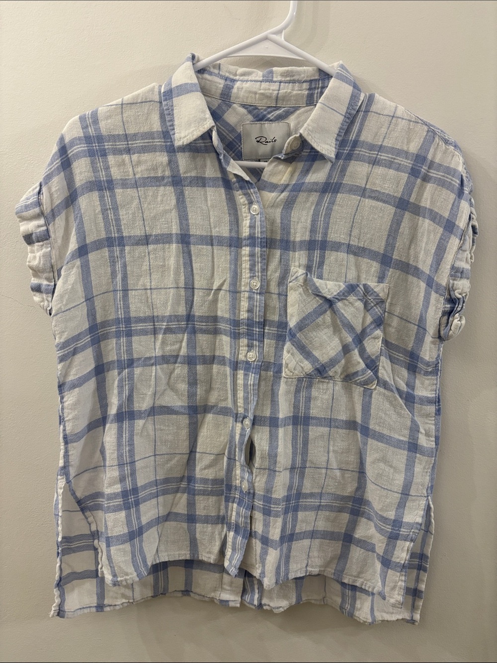 Rails Blue & White Plaid Short-Sleeve Button-Down Shirt - women’s XS